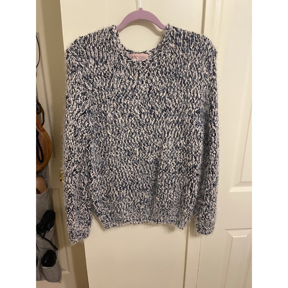 Philosophy Blue & White Fuzzy Sweater